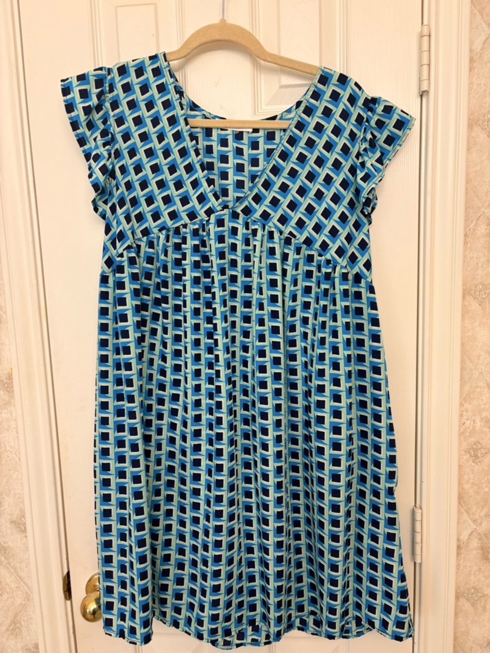 Ces Femme Teal and Navy Geometric Shift Dress
